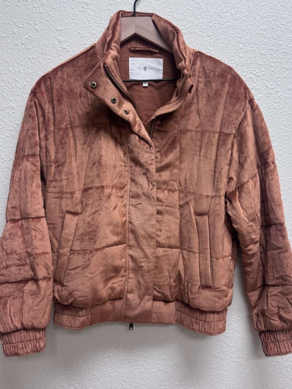 Lou & Grey Quilted Plush Bomber Jacket - Rose Brown
